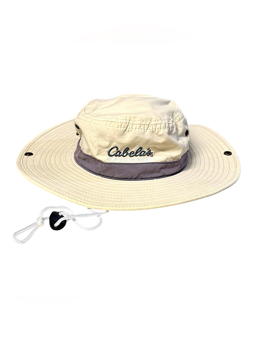 Cabela's Vintage 2007 Khaki & Gray Embroidered Outdoor Sun Boonie Hat Sz S/M